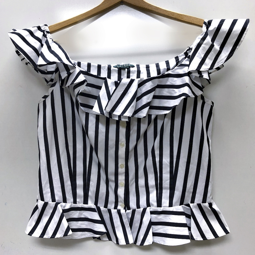 Ralph Lauren Striped Ruffled Blouse Size 12